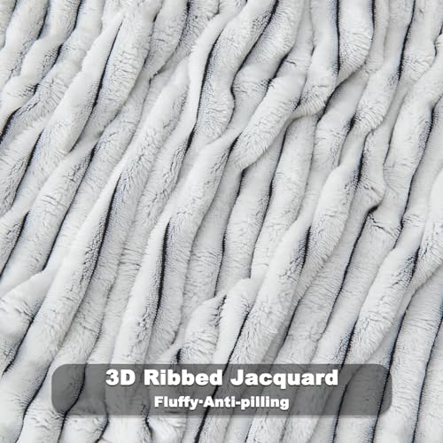 NEWCOSPLAY Super Soft Throw Blanket Black and White Premium Silky Flannel Fleece 3D Ribbed Jacquard Lightweight Bed Blanket All Season Use (Black and White Ribbed, Throw(50"x60")) - color: Black and White Ribbed, size: Throw(50"x60")