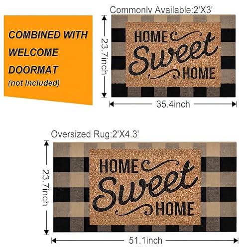 Front Porch Rug 24''x51'' Black and Tan Checkered Outdoor Rug Cotton Washable Front Door Mat Outdoor for Layered Doormat,Bedroom,Farmhouse,Entryway,Patio - color: Khaki Black, size: 24''x 51''