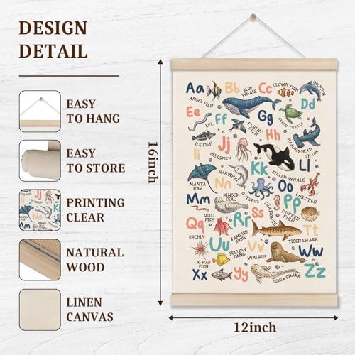 DOI-LANEE Alphabet Ocean Poster Hanger Frame 16x12 Inch, Educational Montessori Posters Toddler, Ocean Room Decor, Alphabet Chart for Preschool Classroom, ABC Learning, Sea Life Decor - color: Blue