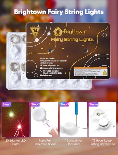 Brightown 14 Pack Multicolor LED Fairy Lights Battery Operated String Lights, 7ft 20LED Waterproof Silver Wire String Lights, Firefly Starry Moon Lights for Mason Jars DIY Christmas Wedding Party - color: Multicolor, size: 14 Pack