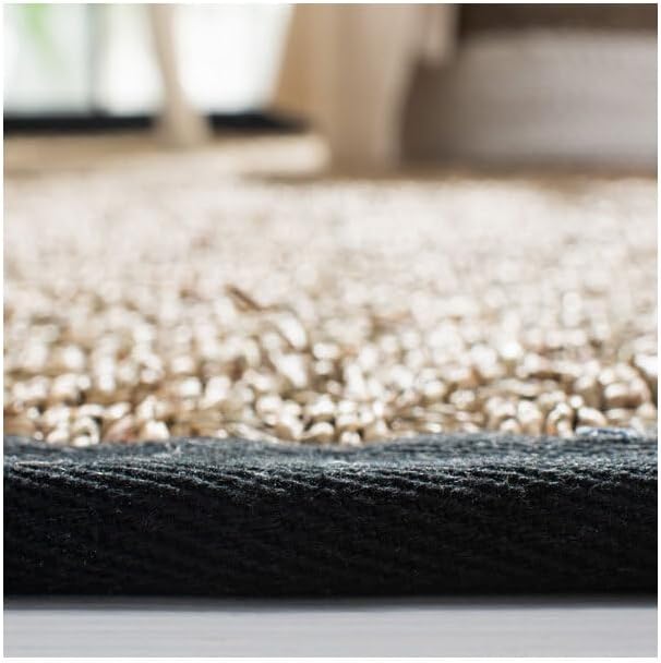 SAFAVIEH Area Rug 3' Square - Natural Fiber Collection - Natural & Black, Seagrass, Basketweave Pattern with Border (NF114C)