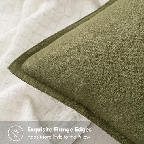 MIULEE Olive Green Linen Pillow Covers Pack of 4 Decorative Natural Solid Throw Pillow Covers Soft Accent Boho Farmhouse Couch Pillowcases Modern Spring Decors for Living Room Bed Sofa 24x24 Inch