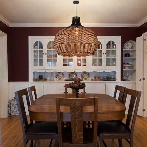 Arturesthome Rattan Pendant Light for Kitchen Island, Wicker Chandelier, Handmade Woven Hanging Ceiling Lighting Fixtures Lampshade for Living Room Bedroom - size: 15.7" * 15.7"