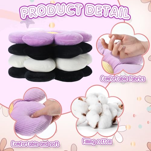 Reginary 4 Pcs Flower Floor Pillows Cute Plush Flower Throw Pillows Daisy Floor Seat Cushion Chair Pads for Back to School First Day of School for Sofa Couch Bed Decor(15 Inch,Black, White, Purple) - color: Black, White, Purple