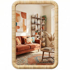 Barnyard Designs Rattan Wall Mirror, Rectangular Farmhouse Boho Accent for Bathroom, Entryway or Bedroom, Woven Natural Honey Rattan Frame (24" x 36", Rectangular) - size: 36"L x 24"W