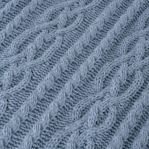 Battilo Bluish Grey Throw Blanket for Couch,51"x67", Super Soft Warm Cozy Chenille Knit Blankets for Bed, Sofa, Chair, Gift, Texture Decorative Boho Blanket for Living Room (Dusty Blue) - color: Bluish Grey