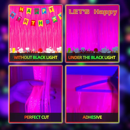 DECOCKRAT 2 Pack Foil Fringe Backdrop - Fluorescent Rose Red Shiny Tinsel Curtains for Party Decoration/Photo Booth Props - 3.3x6.6 FT Metallic Foil Backdrop for Birthday/Wedding/Graduation/Christmas - color: Fluorescent Rose Red