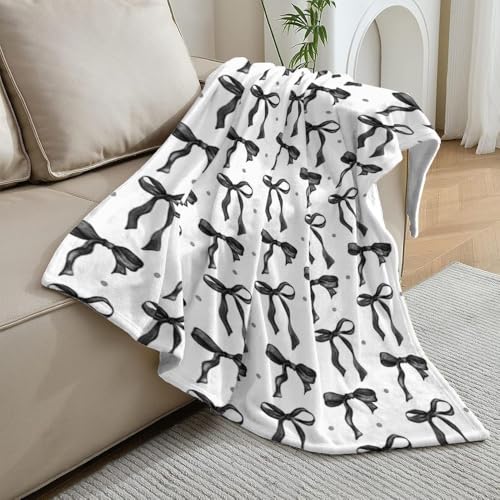 Black Bow Blankets for Women Girls Cute Bow Halloween Throw Blanket Coquette Aesthetic Room Decor Large Trendy Preppy Blanket Couch Sofa Soft Warm Bed Blankets for Women Girls Gifts 70"x80" - color: Black and White Bow Blankets, size: 70"W X80"L(178X203CM