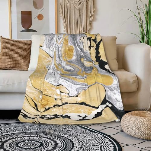 HGOD DESIGNS Gold Golden and Silver Marble Ink Abstract Painting Flannel Fleece Bed Blanket Throw Blanket Lightweight Cozy Plush Blanket for Bedroom Living Rooms Sofa Couch 40"x50" - color: Marble, size: 40x50 inch