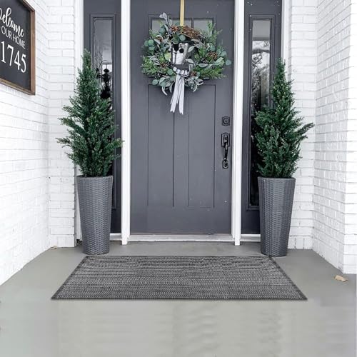 Door Mat Front Porch Rug Boho Black Outdoor Rug 27.5"x43" Cotton Hand Woven Rug for Front Porch Decor Washable Welcome Layered Doormat for Farmhouse Entryway Kitchen Patio - color: Black & White Front Door Mat