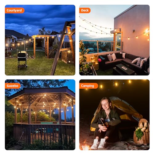Kawaya Outdoor String Lights, LED Patio Light, Shatterproof Edison Globe Bulbs - IP65 Waterproof Dimmable Hanging Light - size: 31FT-New