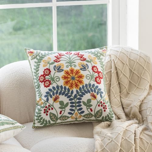 YIcabinet Pack of 2 Throw Pillow Covers,Embroidered Pillow Case Soft Square Decorative Pillowcases for Home Sofa Couch 18x18 Inch - color: White01