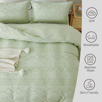 EMME Boho Duvet Cover Twin Size Sage Green - 2 Pieces Soft & Breathable Tufted Shabby Chic Embroidery Bedding for All Seasons, 1 Duvet Cover with 1 Pillow Shams & Zipper Closure (Sage Green, Twin) - color: 25 - Sage Green, size: Twin(68"×90")