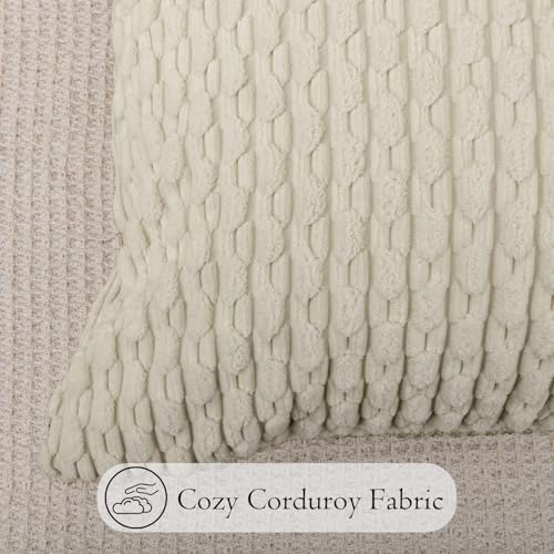 JoraLion 14x36 Boho Striped Corduroy Lumbar Pillow Cover 14x36 Inch, Off-White Textured Throw Pillowcase Cushion Cover for Sofa Bed Living Room Decor (Cover Only) - color: Off-white, size: 36" x 14" (Pack of 1)
