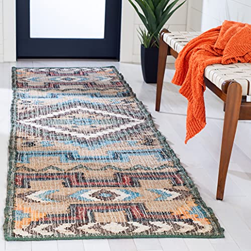 SAFAVIEH Kilim Collection Runner Rug - 2'3" x 7', Natural & Blue, Handmade Flat Weave Jute, Ideal for High Traffic Areas in Living Room, Bedroom (KLM760M) - size: 2'3" x 7' (Runner)