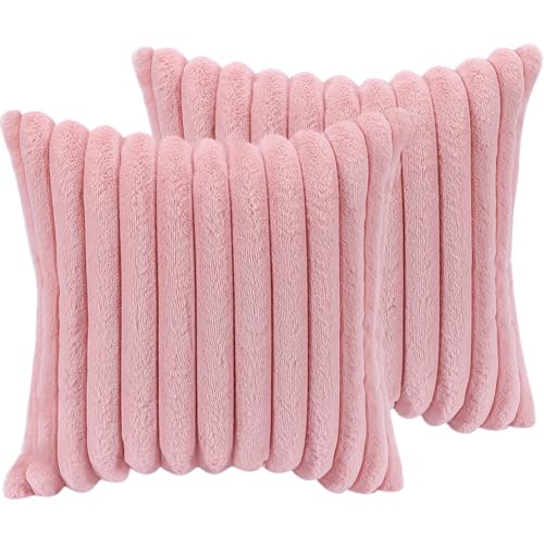20x20 Throw Pillow Covers Set of 2, Decorative Faux Fur Covers for Bed, Couch Soft Fluffy Pillow Cover with Velvet Back for Living Room, Neutral Home Décor Accent for Sofa - Pink - color: Pink, size: 20" x 20" (Pack of 2)