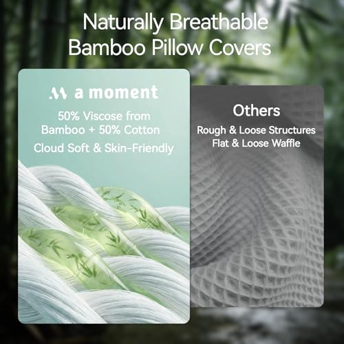 a moment 2 Pack Bamboo Fiber Pillow Covers - Waffle Weave, Ultra Soft & Breathable, Euro Shams Cotton Throw Pillow for Couch, Sofa, Bedroom Living Room 24x24 Inch Beige - color: Beige, size: 24" x 24" (Pack of 2)