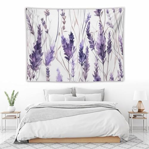 HZOHNAGO Lavender Flower Tapestry Watercolor Purple Floral Pattern Printed Wall Tapestry Wall Hanging for Bedroom Living Room Dorm 80" W x 60" H - color: Lavender-12, size: 80"L x 60"W