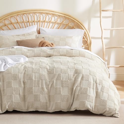 Bedsure Boho Kids Duvet Cover Queen Size（Duvet Insert/Comforter not Included - Checkered Duvet Cover Queenfor All Seasons,Soft Distressed Vintage Boho Bedding (Beige, 90" x 90") - color: 03 - Beige - Checkered (No Comforter), size: Queen (90" X 90")
