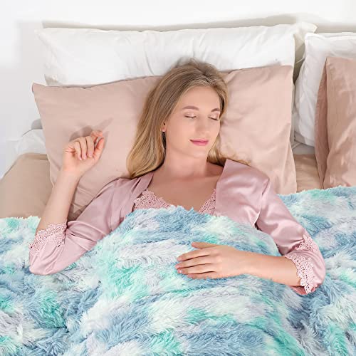 Tuddrom Decorative Extra Soft Faux Fur Throw Blanket,Solid Reversible Fuzzy Lightweight Long Hair Shaggy Blanket,Fluffy Cozy Plush Fleece Comfy Microfiber Fur Blanket for Couch Sofa Bed,Tie Dye Blue - color: Tie Dye Blue, size: Throw-50" x 60"