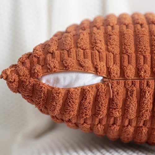 Pack of 2 Burnt Orange Corduroy Decorative Pillow Covers 16x16 Inch Soft Boho Striped Throw Pillow Covers Modern Farmhouse Home Decor for Summer Sofa Living Room Couch Bed - color: Burnt Orange, size: 16" x 16" (Pack of 2)