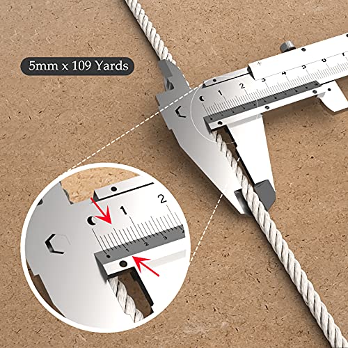 Macrame Cotton Cord 5mm x 109yds, ZUEXT Natural Handmade Beige White Braided Cords 4 Strands Knitted Rope String for Craft Wall Hanging Weaving Tapestry Dream Catchers Hanger DIY Gift (100m) - color: Beige White, style: 5mm x 100m
