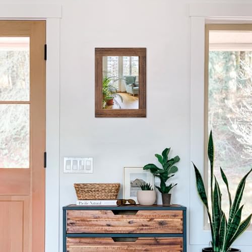 Wood Mirror Rectangular Framed Rustic Vintage Mirrors Decor Farmhouse Bedroom Bathroom Mirror for Dressing Table Entrance Small 16"x12" Brown - color: Brown, size: 16"L x 12"W