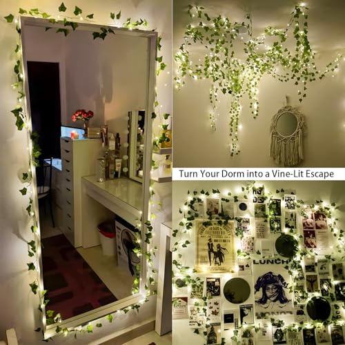 YOUNGAR Ivy Vines with Fairy Lights,Leaf String Warm White Lights Battery/USB Operated,23FT 73LED Fake for Bedroom Wall Room Wedding Birthday Garden Party Wall Room Decor - color: Ivy (Warm White), size: 73 LED-USB/Battery-Copper Wire-1Pack