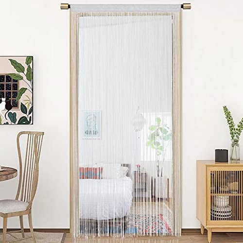 HSYLYM Spaghetti String Curtains for Doorways Privacy Door Frame Tassel Hippy Wall Kitchen Hallway Boho Fringe Curtain Hanging Door Room Dividers Decor 1 Panel（39×79in/100×200cm,White） - color: White, size: 39"W x 79"L (Pack of 1)