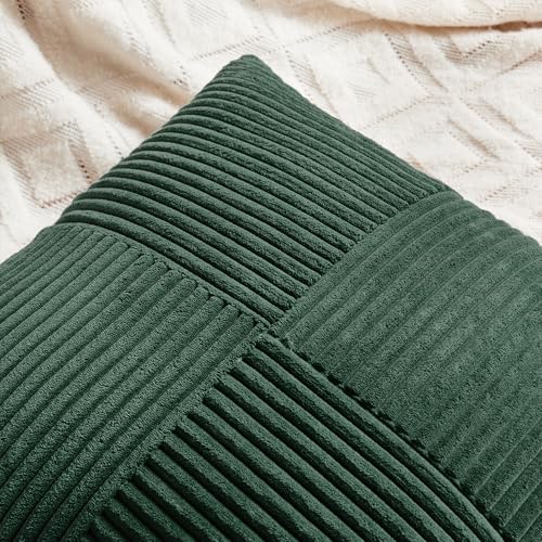 Fancy Homi Set of 2 Dark Green Samll Decorative Throw Pillow Covers 12x12 Inch for Living Room Couch Bed, Boho Farmhouse Forest Green Home Decor, Soft Corss Corduroy Patchwork Textured Cushion Case - color: Dark Green, size: 12" x 12" (Pack of 2)