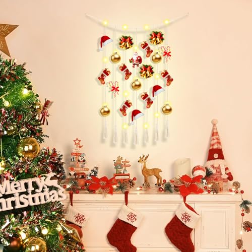 Macrame Hanging Photo Display Boho Wall Decor with String Lights Wooden Beads Garland Picture Frame Collage Holder with 30 Clips for Room, Bedroom, Dorm, Christmas Teenage Teen Girl Gifts (Beige, Medium) - size: Medium