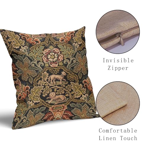 Vintage Floral Green Leaf Pillow Covers 18x18 Inch Set of 2 Boho Tapestry Plant Botanical Decorative Pillow Cases Outdoor Linen Square Cushion Cover Farmhouse Decor for Bedroom Home Sofa Couch Bed