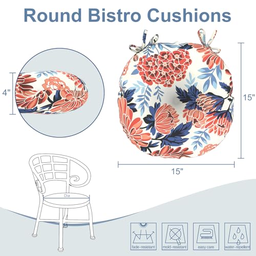 LVTXIII Outdoor Bistro Chair Cushions, 15"x15"x4" Round Patio Chair Cushions, All Weather Tufted Seat Cushions for Patio Furniture Use, Set of 2, Vibrant Blossom - color: Vibrant Blossom