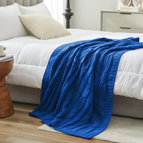 Amélie Home Chunky Knit Throw Blanket, Dual-Sided Soft Chenille Breathable Cable Knitted Blanket for Couch, Farmhouse Decorative Throw for Sofa & Chair, 50"x60", Blue - color: Blue, size: Cable Knit 50"x60"