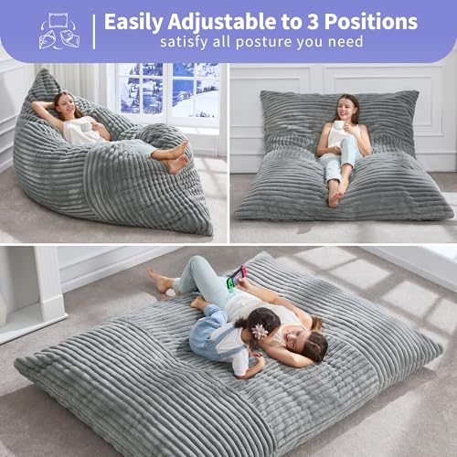 Hobestluk 3 in 1 Bean Bag Chair Giant Bean Bag Chairs Convertible Bean Bag Floor Cushion with Machine Washable Cover, Beanbag Chairs for Adult (Turquoise Grey) - color: Turquoise Grey