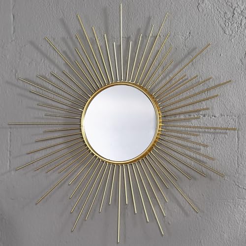 24'' Large Gold Sunburst Mirror, Metal Starburst Mirrors, Mid-Century Modern Sun Mirror Wall Decor for Living Room, Bedroom, Bathroom, Hallway, and Entryway - size: 24"L x 24"W