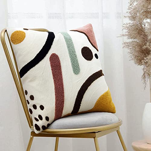 Merrycolor Colorful Boho Throw Pillow Covers 18x18 inch Tufted Modern Abstract Line Art Cute Pillows for Bedroom Aesthetic Embroidered Decorative Pillow Cases for Couch Sofa Bedroom Living Room,1PC - color: Abstract Lines, size: 18" x 18" (Pack of 1)