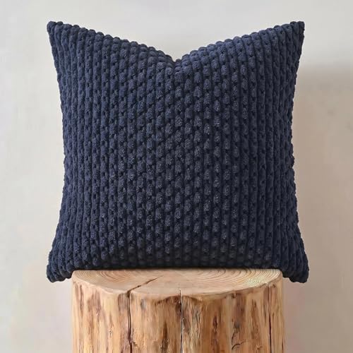 Fancy Homi 2 Packs Navy Blue Decorative Throw Pillow Covers 18x18 Inch for Couch Bed Sofa, Modern Farmhouse Boho Home Decor, Soft Cute Plush Corduroy Cushion Case 45x45 CM - color: Navy Blue, size: 18" x 18" (Pack of 2)
