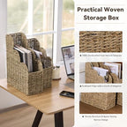 BROWNLILY Scalloped Magazine Holder Set of 2 - Natural Handwoven Seagrass Book Baskets for Bedroom, Bathroom, Living Room, Home, Office - Home Organization and Storage