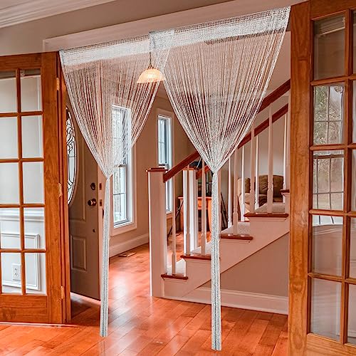 Hysenm 2 Pack 39 x 79 Inch Beaded Curtain String Door Curtains, Hippie Room Decor Closet Beaded Curtains for Doorway, Room Divider Privacy Decor, Boho Home Decoration for Bedroom, Party, White - color: White