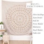 RAJRANG King Size Mandala Tapestry Golden for Bedroom and Living Room Wall Hanging Cotton Tapestries 90 x 108 Inches - color: Golden, size: 90"L x 108"W