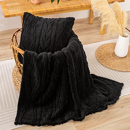 YUSOKI Sherpa Large Throw Blanket Single Layer,Light Weight(1.7lb),320GMS-3D Stylish Design for Gift Home Decor (Black,50"x65") - color: Black-(without Pillows), size: Throw (50" x 65")