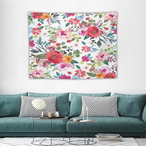 Houselerax Floral Tapestry, Flower Spring Colorful Plant Wildflower Nature Wall Hanging Tapestry Botanical Leaves Herbs Vintage Nature Printed Tapestry for Bedroom Living Room Dorm, 40"x30" - color: Watercolor Floral-7, size: W40xL30in