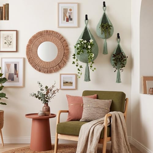 Honeydak Boho Decor Hanging Wall Baskets for Kitchen 3 Pack Teardrop Baskets with Hooks Storage Fruit Onion Vegetable Potato for Home 3 Sizes (Sage Green,Tassel,Cotton Rope) - color: Sage Green, size: Cotton Rope, style: Tassel