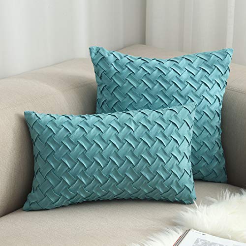vctops Boho Basket Weave Pattern Decorative Throw Pillow Cover Super Soft Suede Solid Square Accent Cushion Case for Couch Sofa Car (Mint Green,18"x18") - color: Mint Green, size: 18" x 18" (Pack of 1)