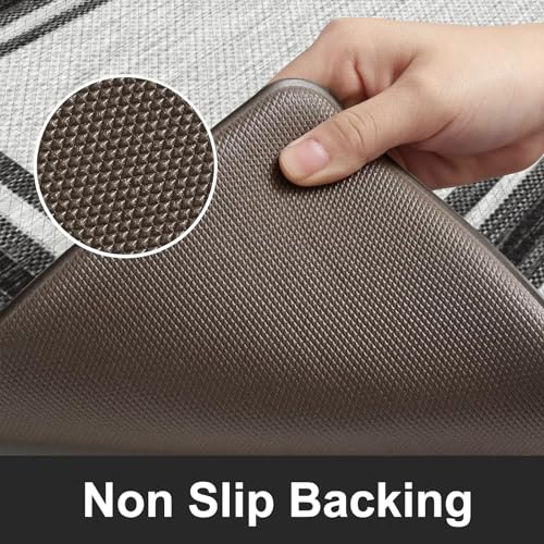 KIMODE Anti Fatigue Kitchen Mat for Floor 2PC,Kitchen Rugs Non Slip Rubber Backing,Waterproof Farmhouse Kitchen Floor Mat,Cushioned Standing Mat for Home Decor,Office,Laundry,Sink,Desk,Black and Grey - color: Black, size: 17.3" x 47 "+ 17.3" x 29 "--0.47