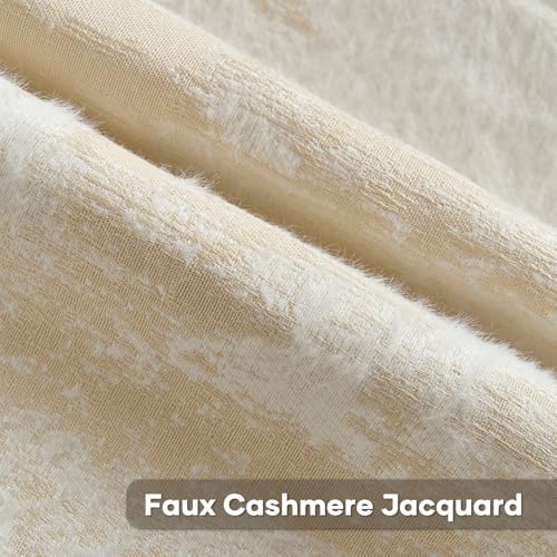 HAUSSY Pack of 2 Lumbar Throw Pillow Covers 24x24 Inch,Faux Cashmere Jacquard Decorative Patten Furry Pillowcases Textured & Soft Cushion Covers for Couch Bed Room Home Decor,Beige White(Covers Only) - color: Beige White, size: 24" x 24" (Pack of 2)