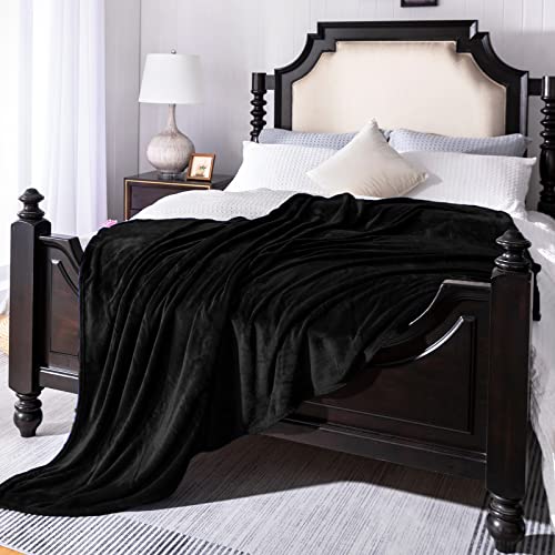 JIAHANNHA Black Throw Blanket Fleece Blanket Throw Size(50 by 60 Inches),Super Soft Cozy Plush Blanket for Couch Sofa Bed,Lightweight Warm Bed Blankets for Adults,All Season - color: Black, size: Throw(50"×60")