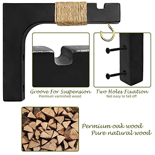 2 Pack Plant Hanger Hooks for Indoor Hanging Plants, Farmhouse Wooden Hanging Basket Wall Hooks for Outdoor Flower Pots Lanterns Wind Chime Lights Garden Decoration - color: Black