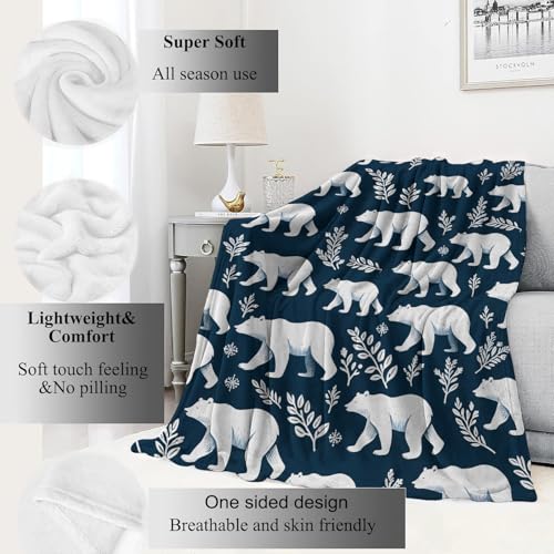 Polar Bear Blanket Foliage Wintery Dark Blue Throw Blankets,Birthday Gifts for Kids Women Girls,Lightweight Soft Fleece,Animal Lovers,Sofa Couch Bed Room Modern Decor 50x60in - color: Polar Bear, size: 50x60in